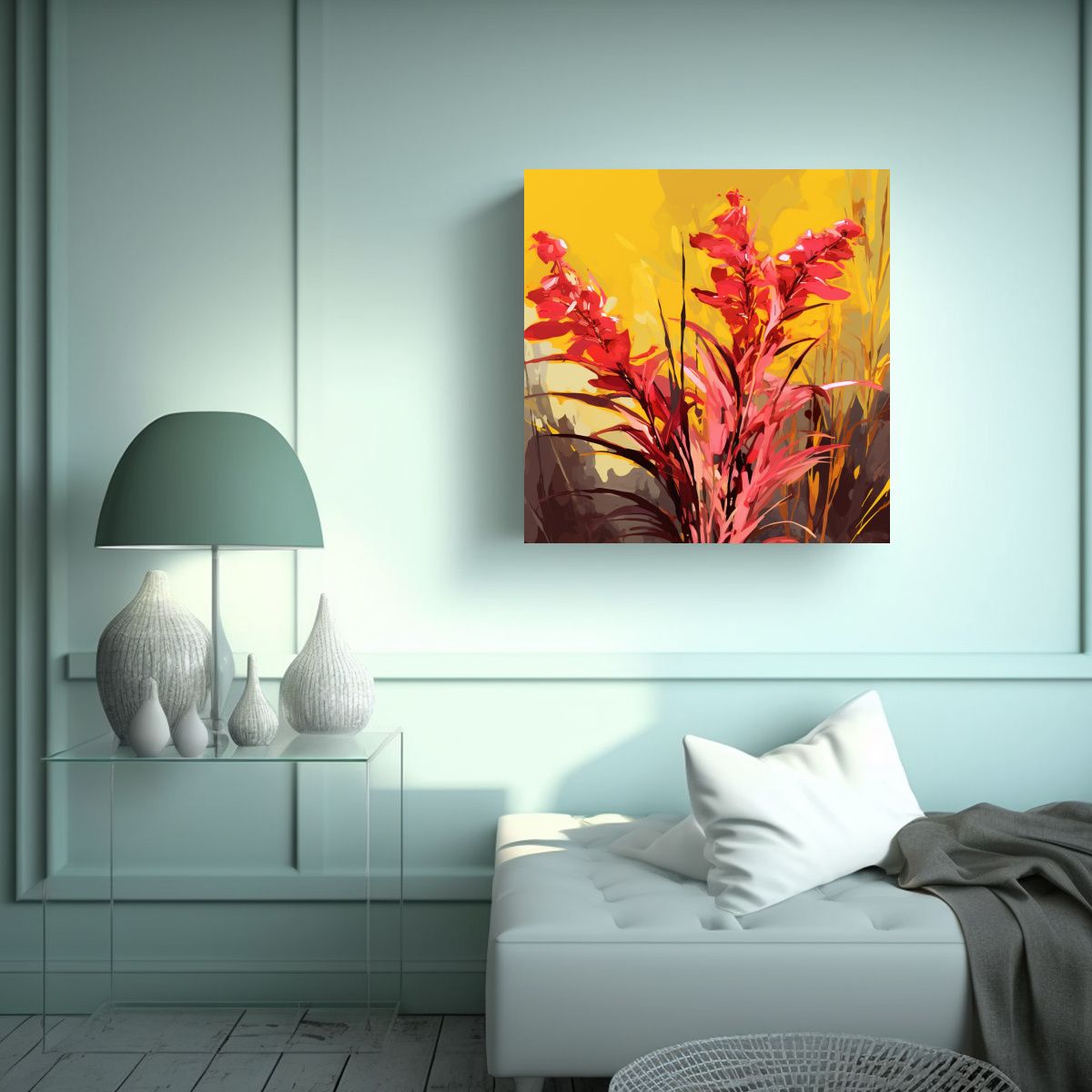 GENERICO - Pintura Decorativa De Una Hierba De Fuego En 80x80 Cm