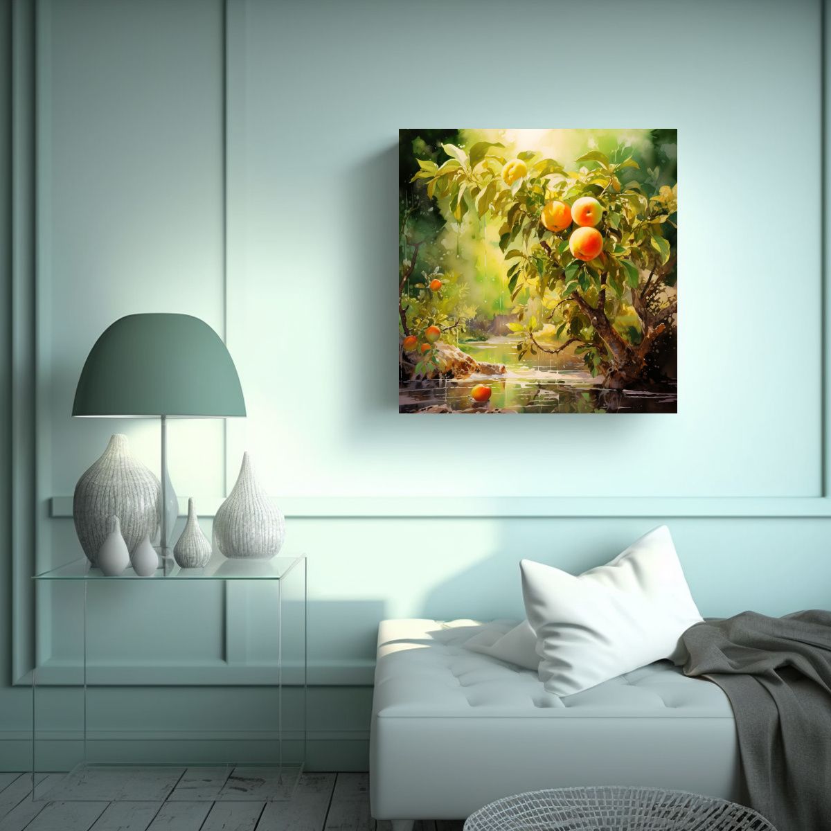 GENERICO - Composición Acuarela Vida Árboles Fruta Colores 60x60 Cm