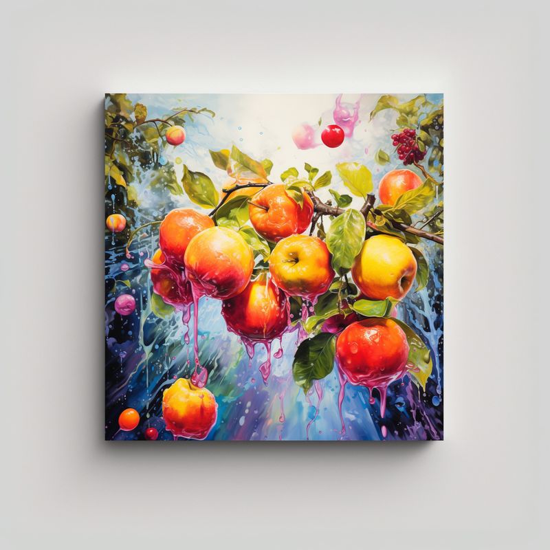 GENERICO - Pintura Abstracta Acuarela árboles Frutales 80x80 Cm