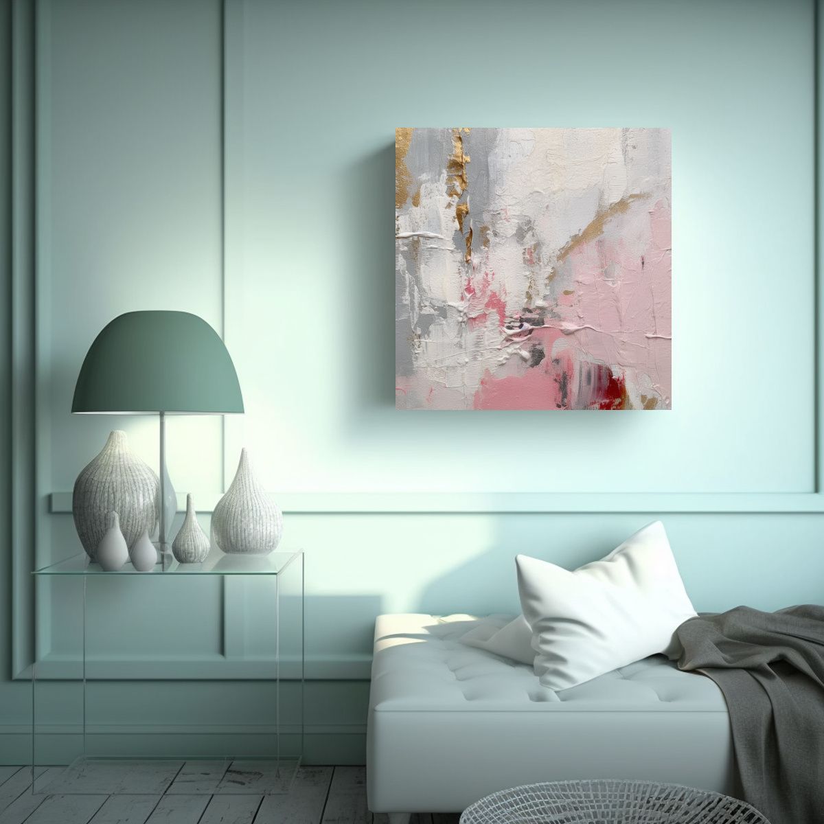GENERICO - Pintura Abstracta Rosa Gris Y Blanco 2023 Para 80x80 Cm