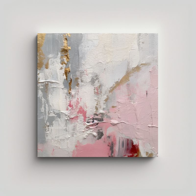 GENERICO - Pintura Abstracta Rosa Gris Y Blanco 2023 Para 70x70 Cm
