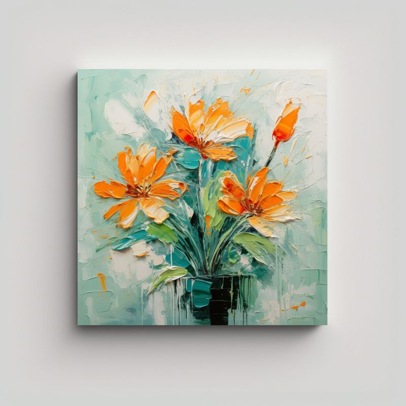 GENERICO - Lienzo Forma Esquema A Pintura De Flores En 70x70 Cm