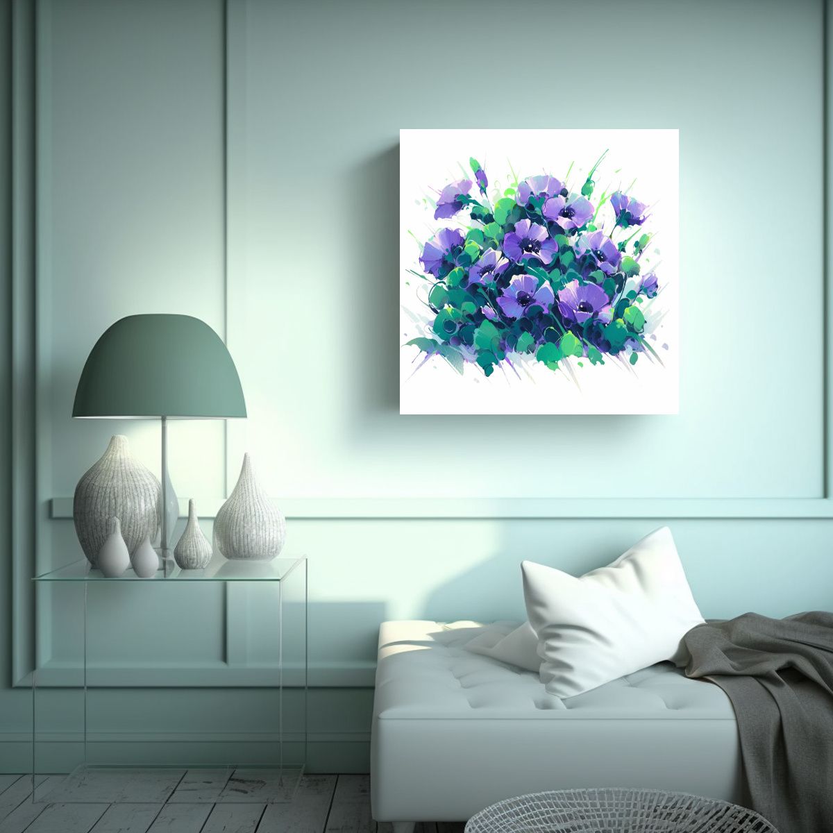 GENERICO - Pintura De Flores Coloridas A Green AND Purple En 60x60 Cm