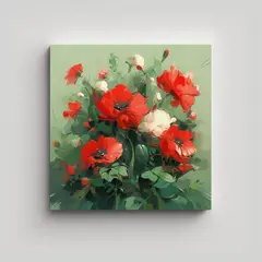 GENERICO - Pintura Impresa De Flores En Colores Verde Y Rojo 70x70 Cm