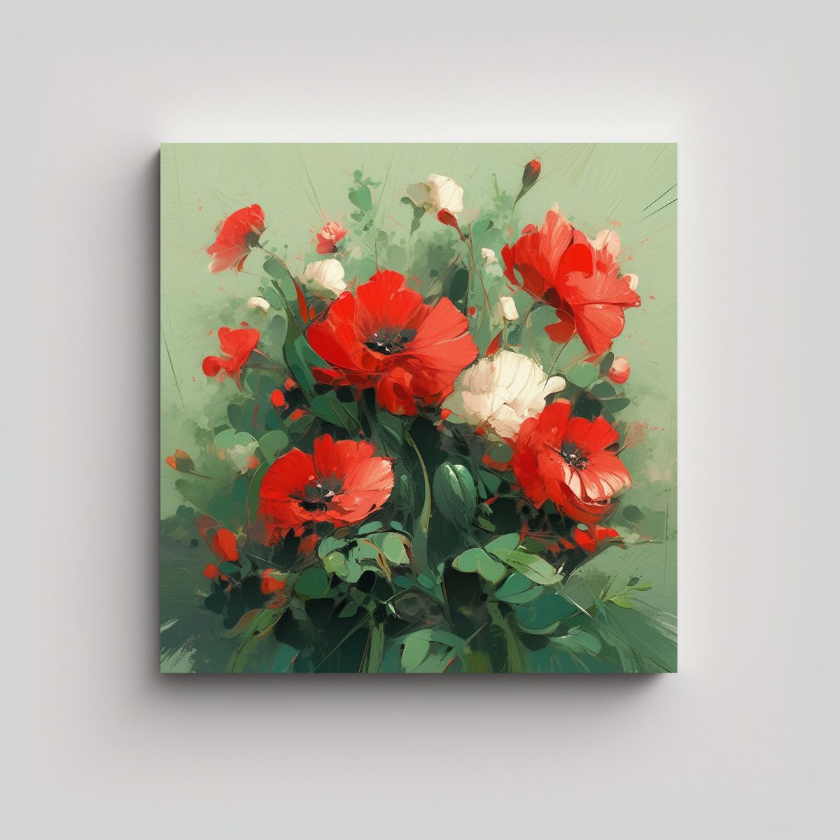 GENERICO - Pintura Impresa De Flores En Colores Verde Y Rojo 60x60 Cm