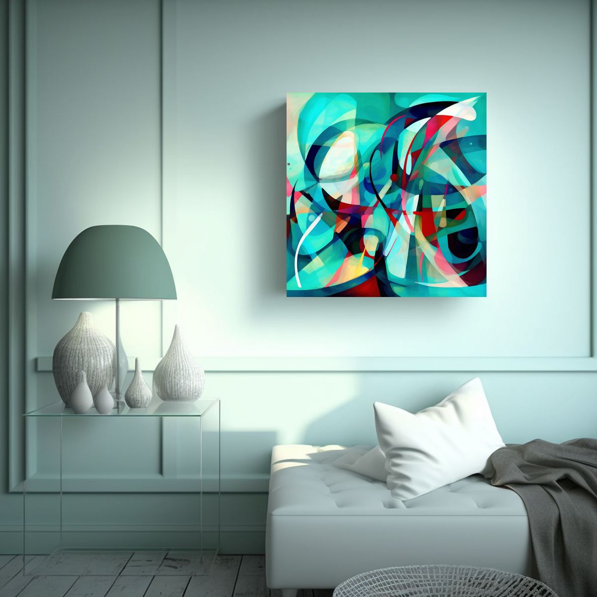 GENERICO - Tela En Bastidor Acuarela Geométrica Abstracta, 70x70 Cm