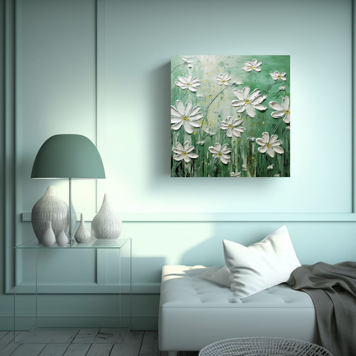 GENERICO - Lienzo De Tela Dibujo Belleza Con Flores En Tonos 80x80 Cm