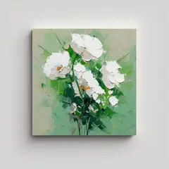 GENERICO - Pintura Lienzo Textura Flores Verdes Y Blancas En 70x70 Cm