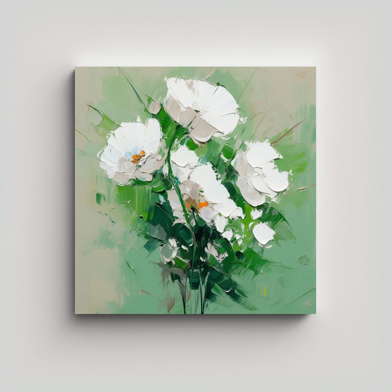 GENERICO - Pintura Lienzo Textura Flores Verdes Y Blancas En 90x90 Cm