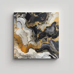 GENERICO - Pintura De Mármol Negro Y Dorado Estilo Aéreo: 70x70 Cm