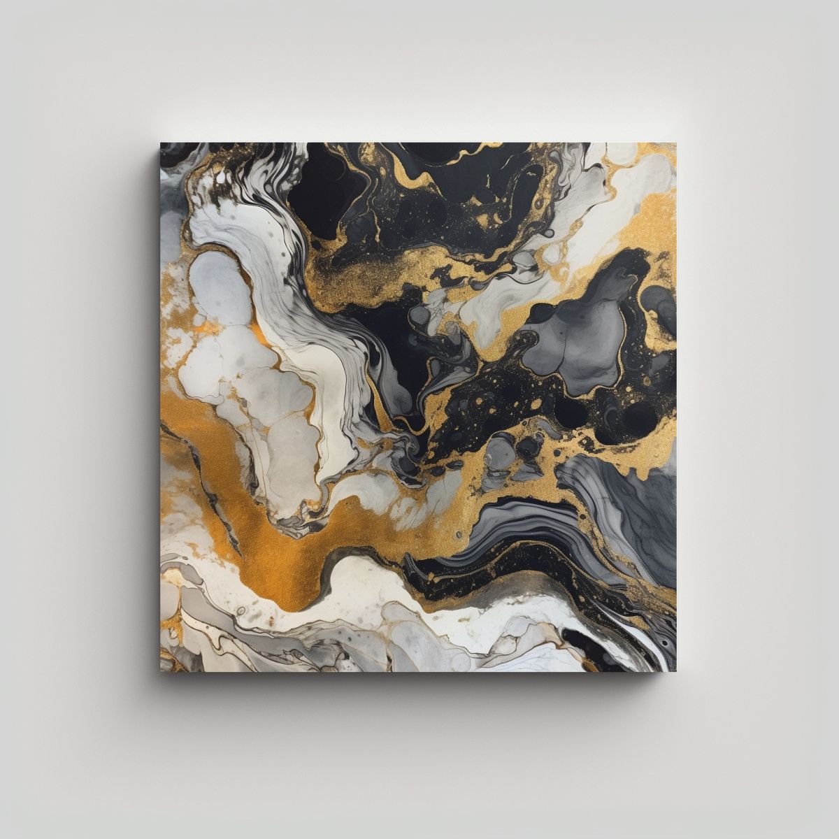 GENERICO - Pintura De Mármol Negro Y Dorado Estilo Aéreo: 60x60 Cm