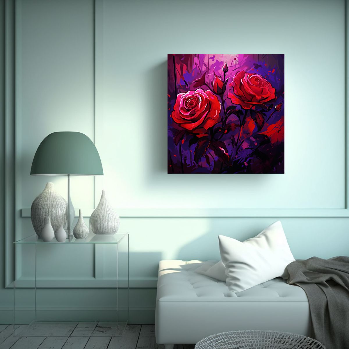 GENERICO - Cuadro Estilo Galería Purple Y Rojo Atmosfera 50x50 Cm