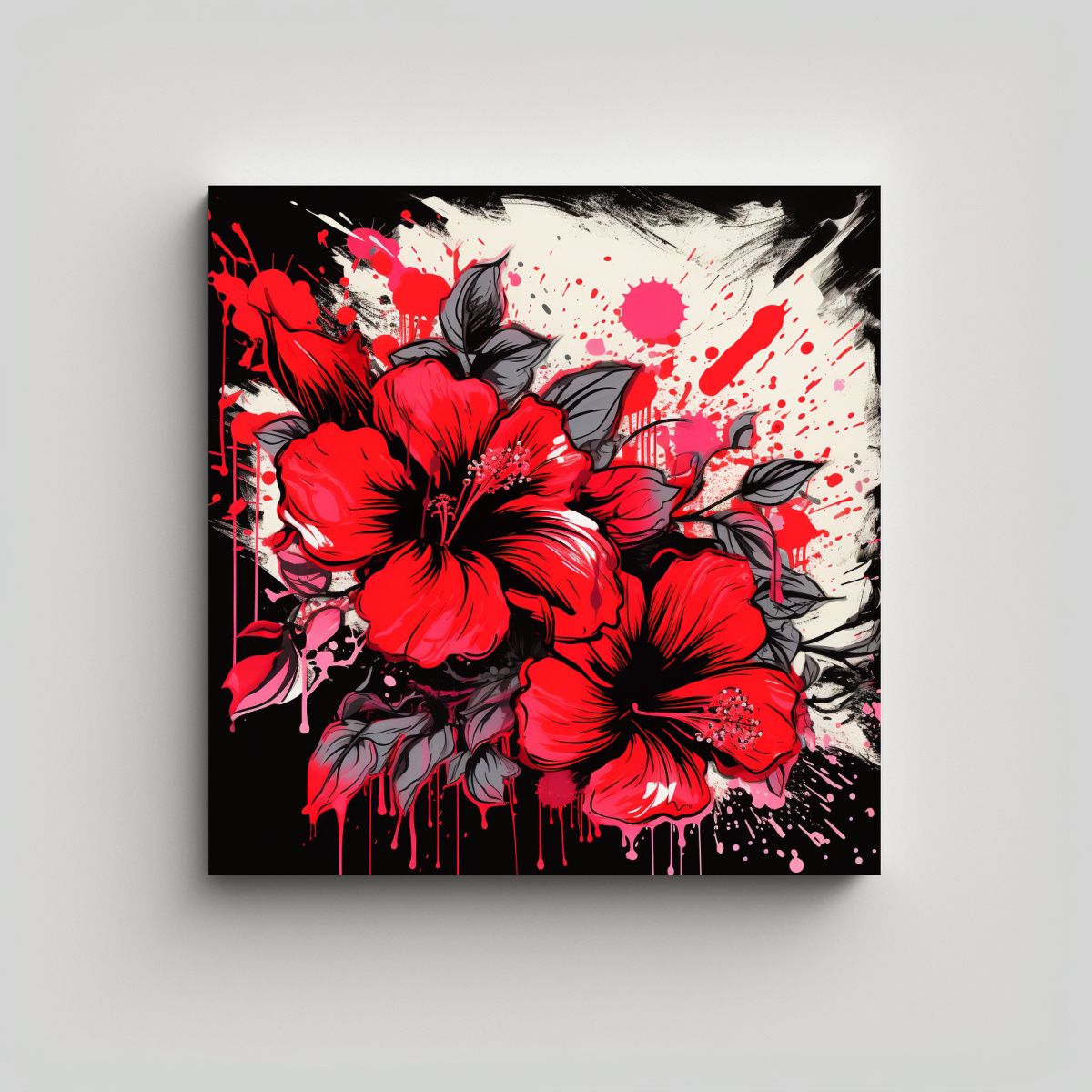 GENERICO - Cuadro Creativo De Colores Rojo Y Negro En 60x60 Cm