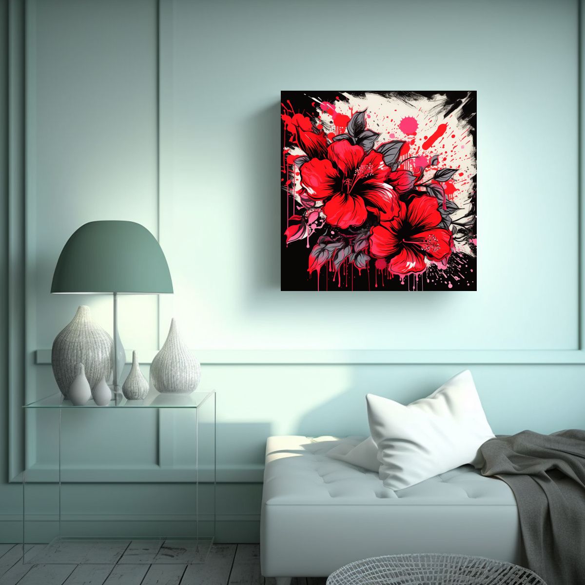 GENERICO - Cuadro Creativo De Colores Rojo Y Negro En 60x60 Cm