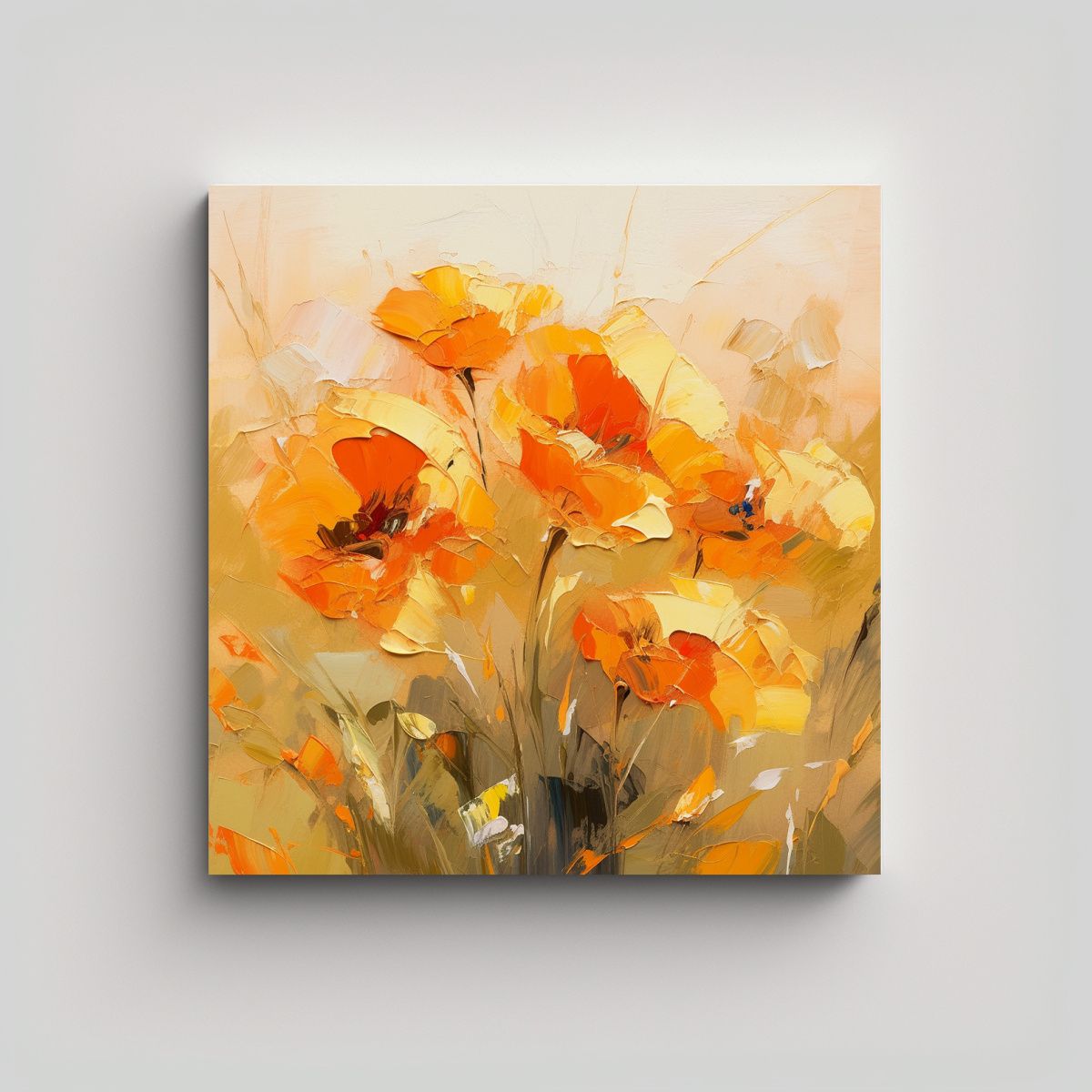 GENERICO - Pintura De Flores Amarillas Y Naranjas Sobre 80x80 Cm