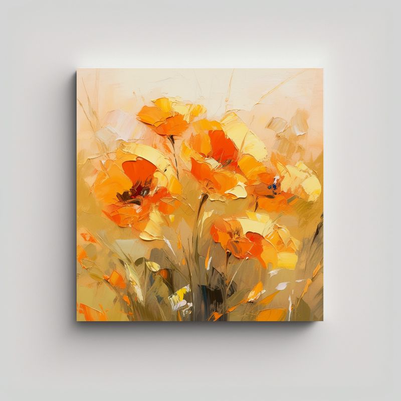 GENERICO - Pintura De Flores Amarillas Y Naranjas Sobre 70x70 Cm
