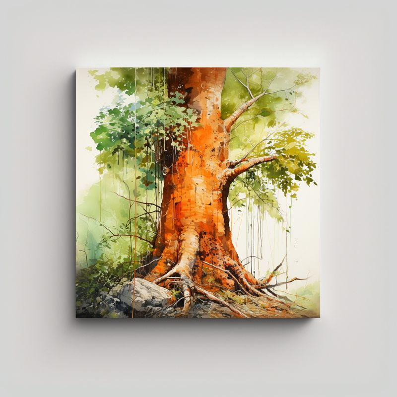 GENERICO - Cuadro Abstracto Acuarela árbol Kauri Multicolor 70x70 Cm