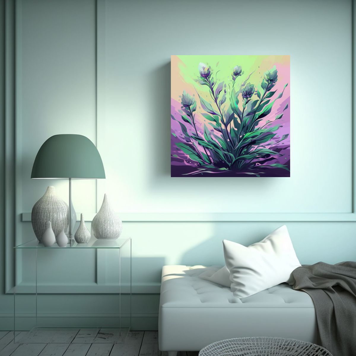 GENERICO - Pinturas Decorativas De Lavanda En Tonos Verdes Y 80x80 Cm