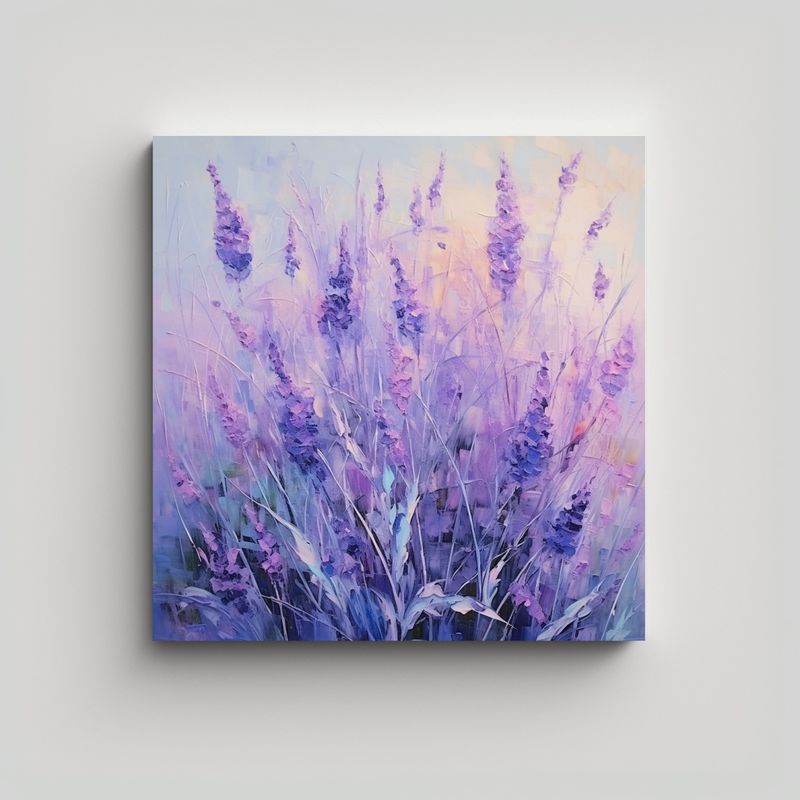 GENERICO - Lienzo Abstracto De Hierbas En Tonos Lavanda 80x80 Cm