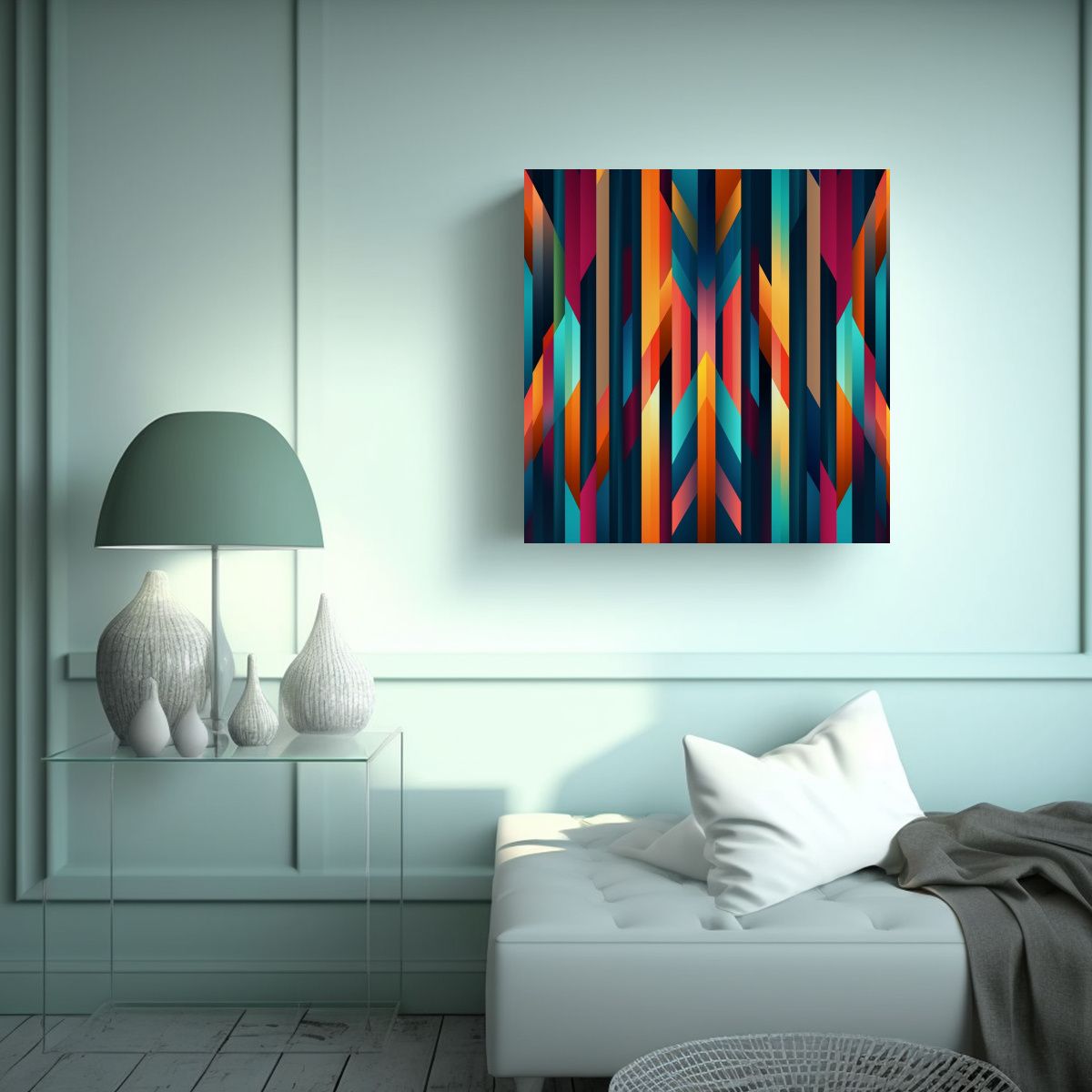 GENERICO - Cuadro Abstracto Con Franjas De Colores, Diseño 50x50 Cm
