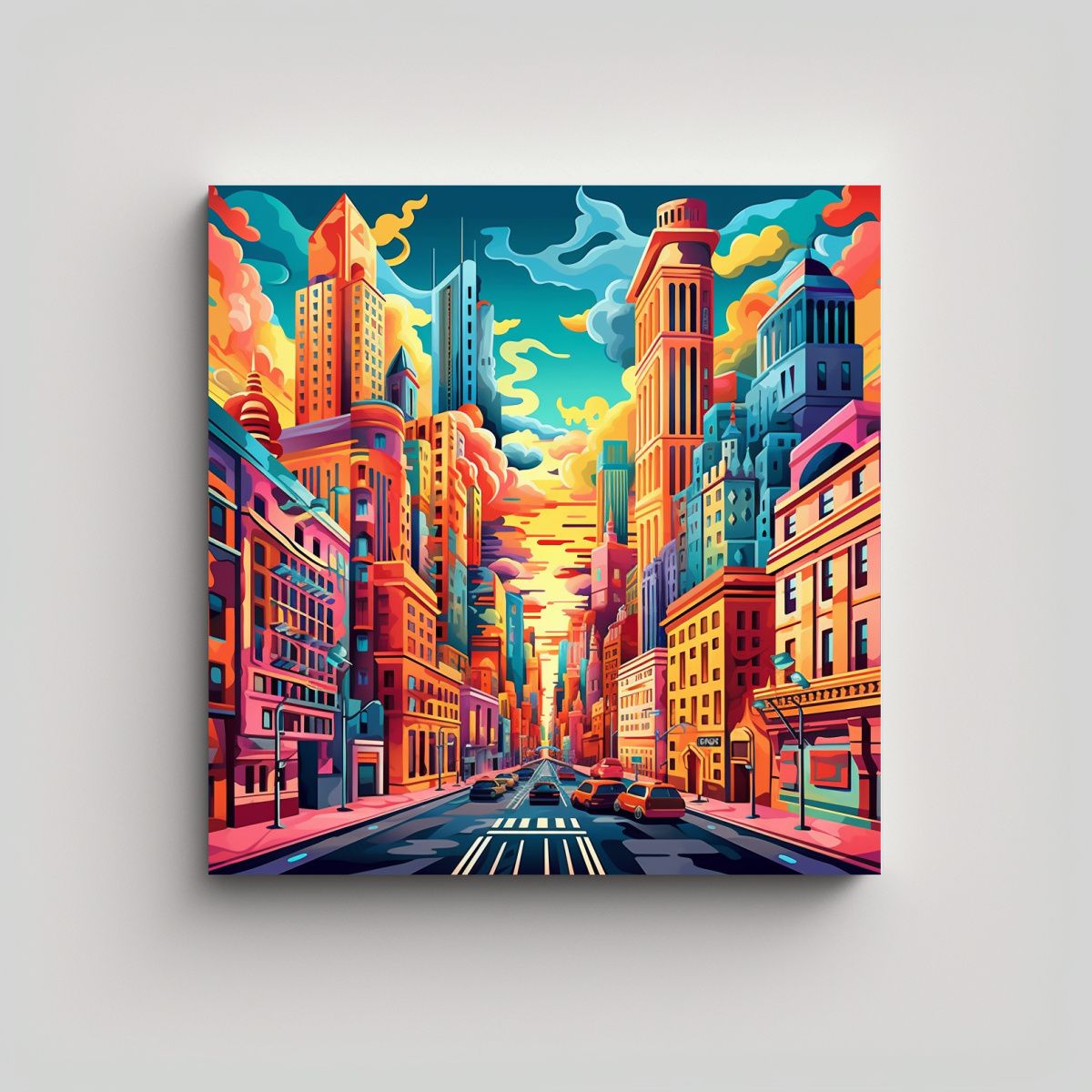 GENERICO - Cuadro Decorativo De Ciudad En Lienzo Con 50x50 Cm