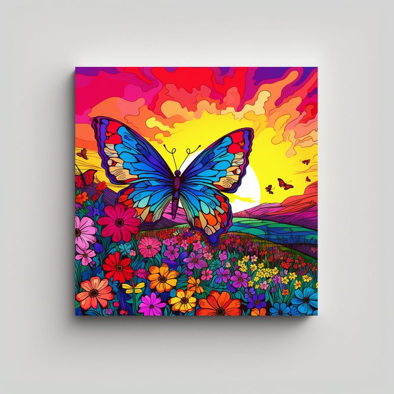 GENERICO - Cuadro De Tela De Mariposa Arco Iris Con Colores 80x80 Cm