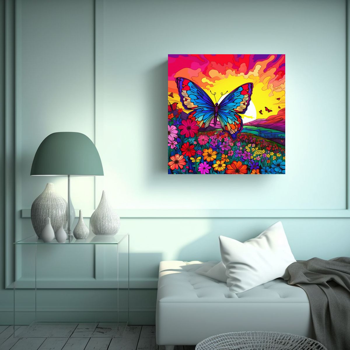 GENERICO - Cuadro De Tela De Mariposa Arco Iris Con Colores 60x60 Cm