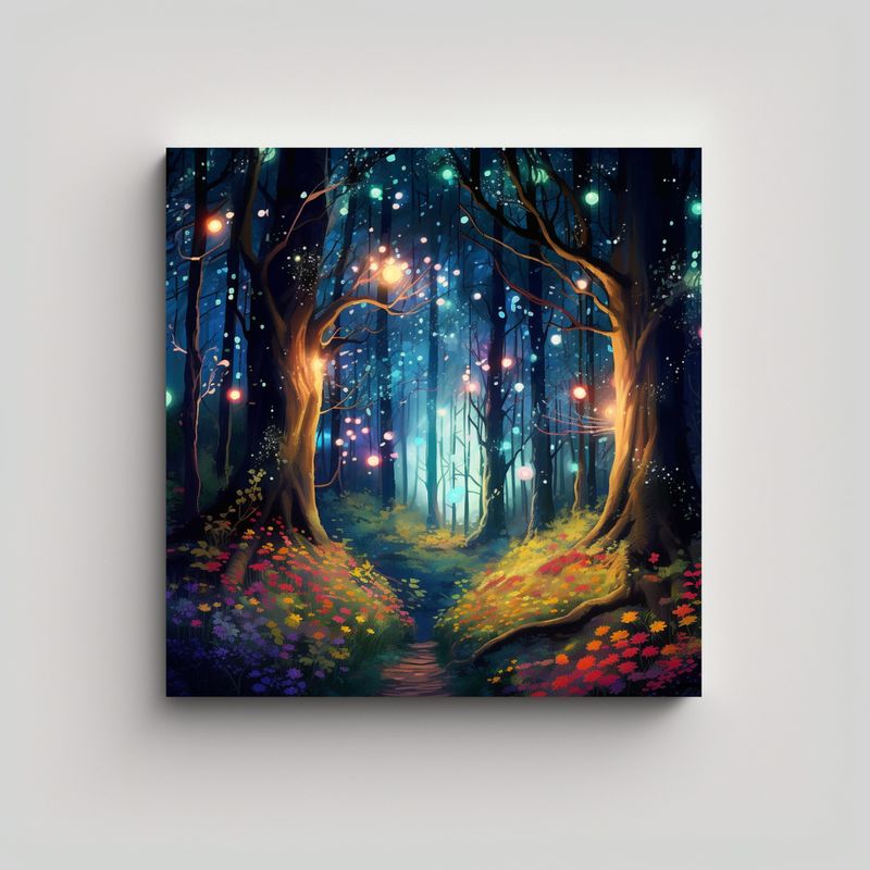 GENERICO - Cuadro Inspiración Temática Bosque Mágico Con 80x80 Cm