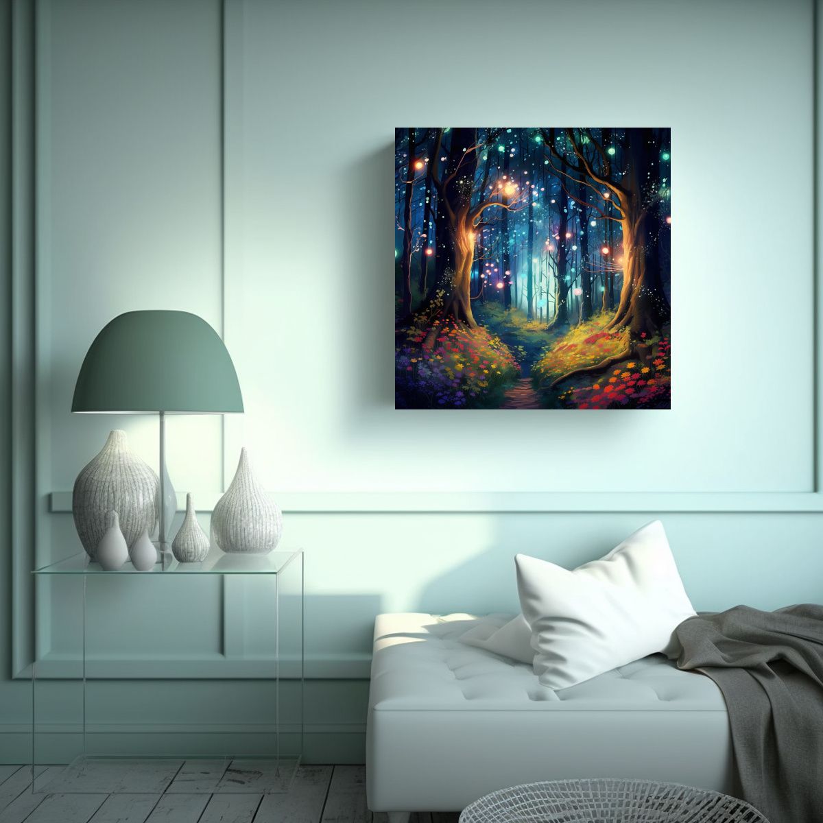 GENERICO - Cuadro Inspiración Temática Bosque Mágico Con 90x90 Cm.