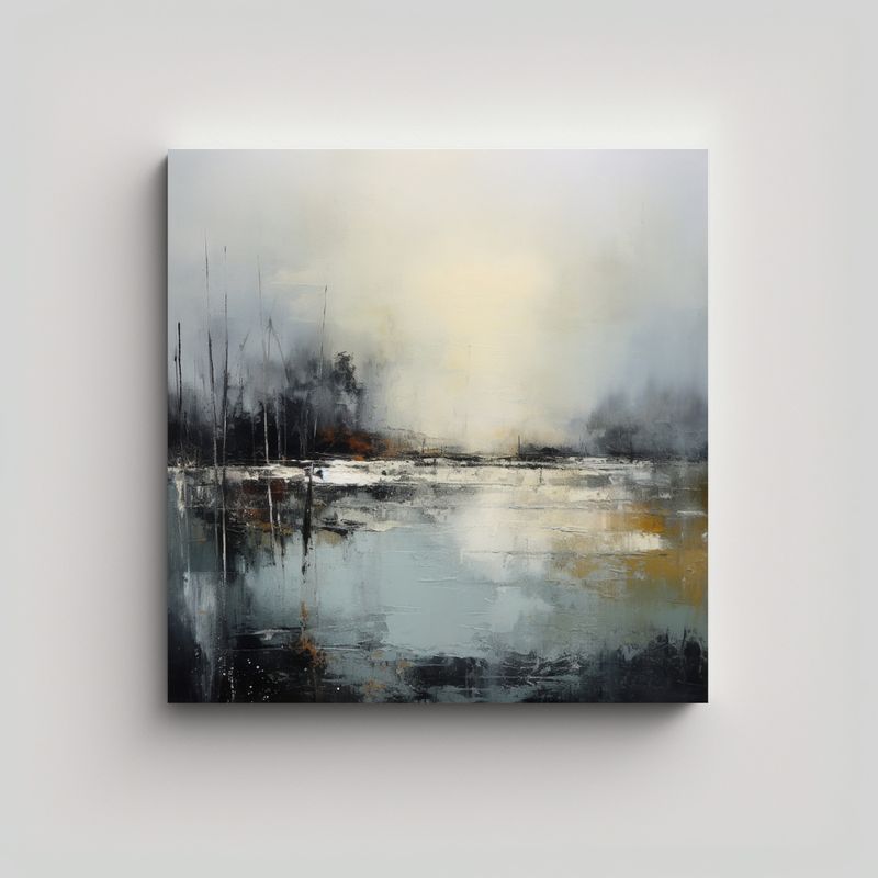 GENERICO - Pintura Abstracta Contemporánea De Un Lago 50x50 Cm