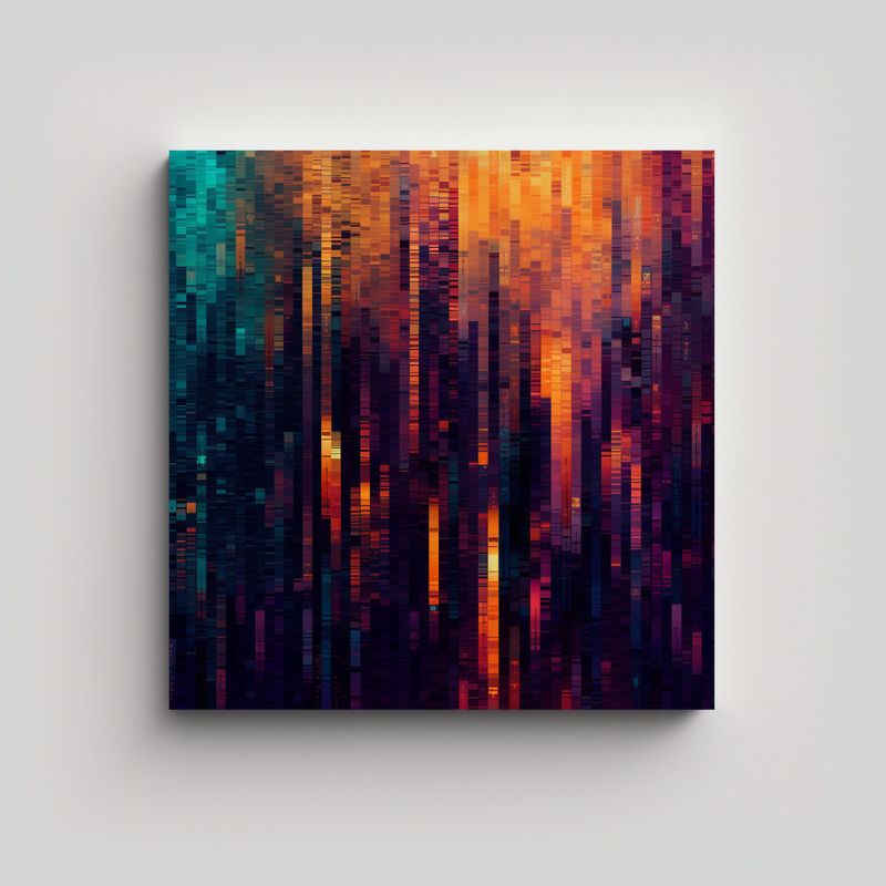 GENERICO - Lienzo Perspectiva Glitchcore En Tonos De Teal, 90x90 Cm