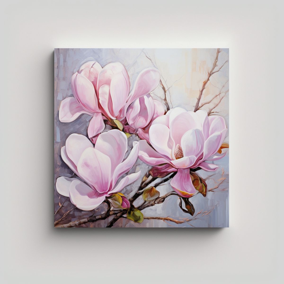GENERICO - Cuadro Acuarela Flores Abstractas De Magnolias, 50x50 Cm.