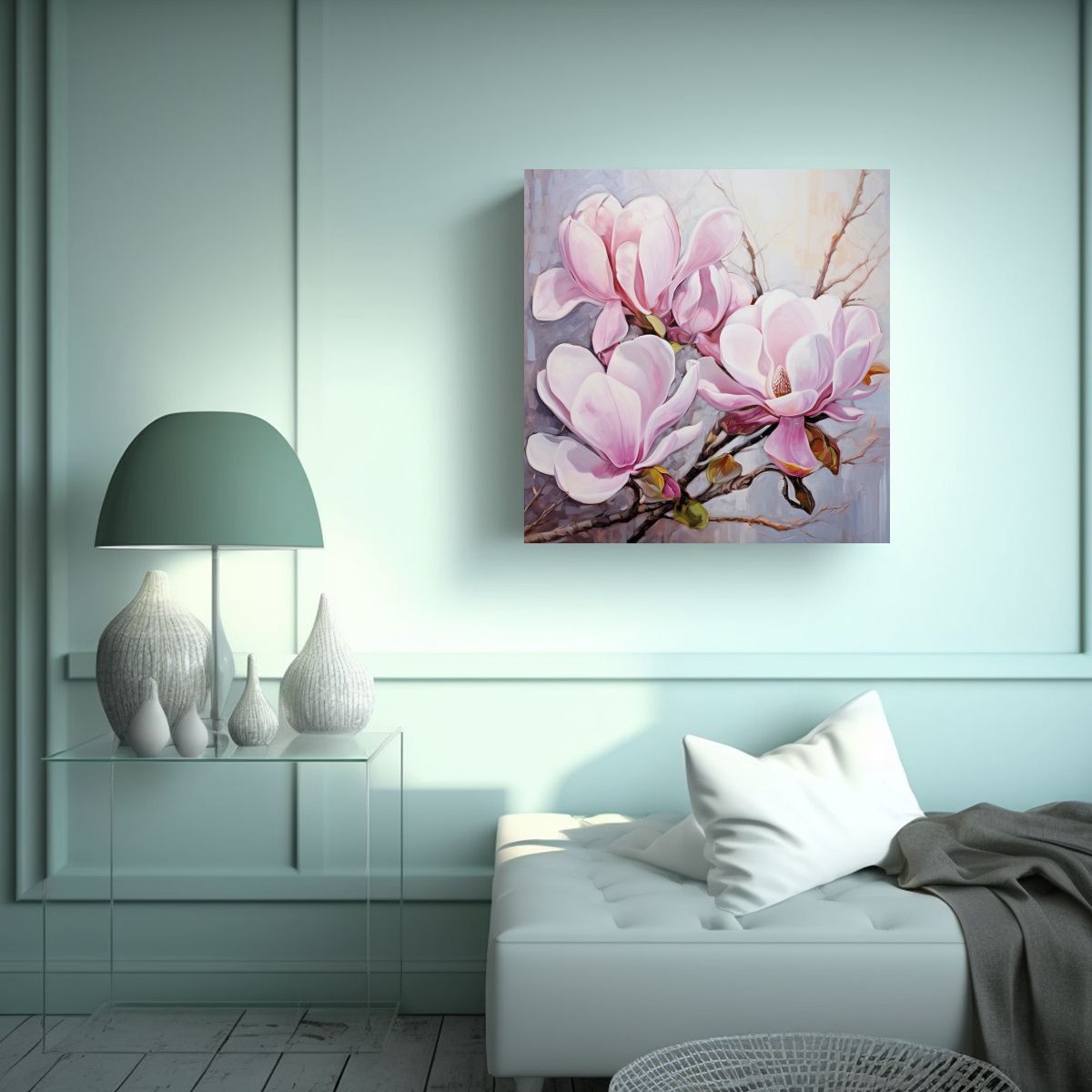GENERICO - Cuadro Acuarela Flores Abstractas De Magnolias, 50x50 Cm.