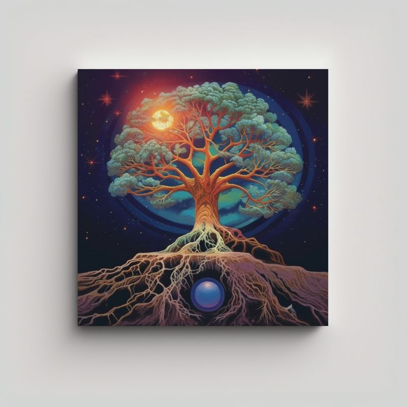 GENERICO - Cuadro Moderno Combinación árbol Psicodélico 70x70 Cm