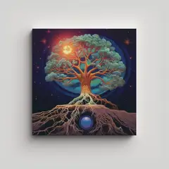 GENERICO - Cuadro Moderno Combinación árbol Psicodélico 50x50 Cm