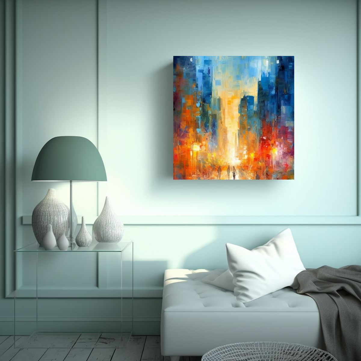 GENERICO - Cuadro De Paisaje Urbano Abstracto Con Ambiente 70x70 Cm