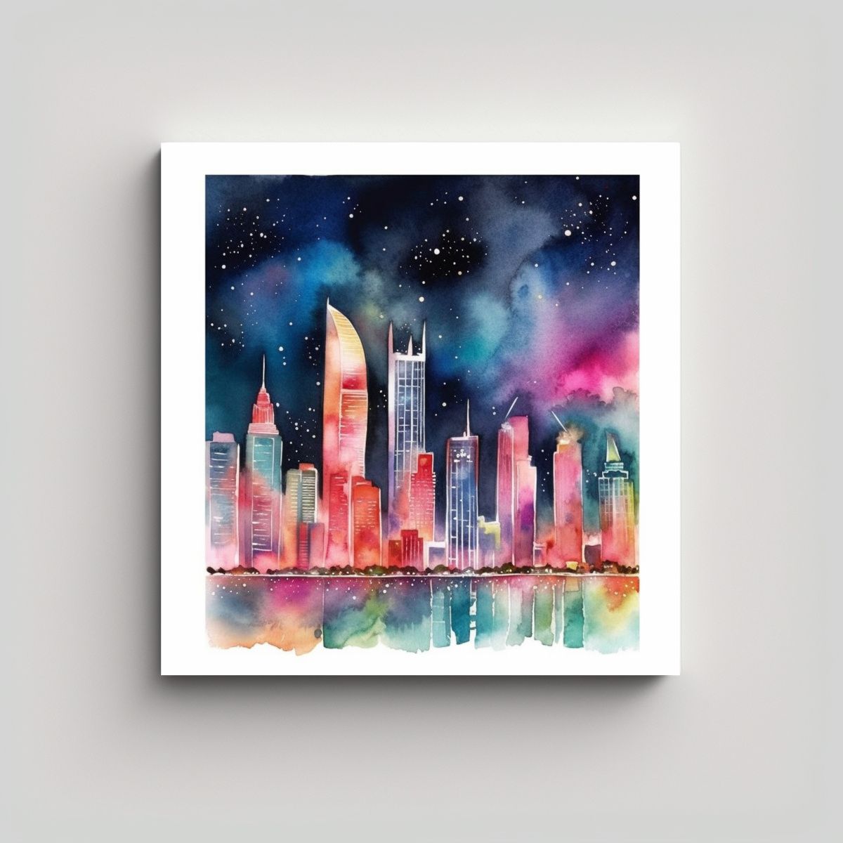 GENERICO - Cuadro De Lienzo: Ciudad Con Rascacielos Y Luces 50x50 Cm