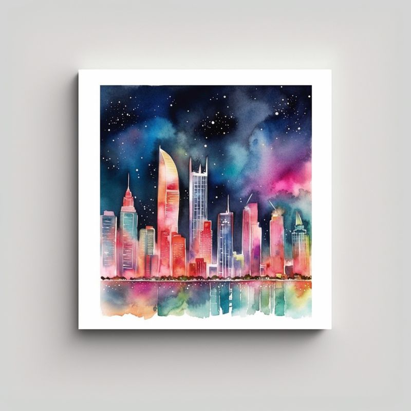 GENERICO - Cuadro De Lienzo: Ciudad Con Rascacielos Y Luces 60x60 Cm