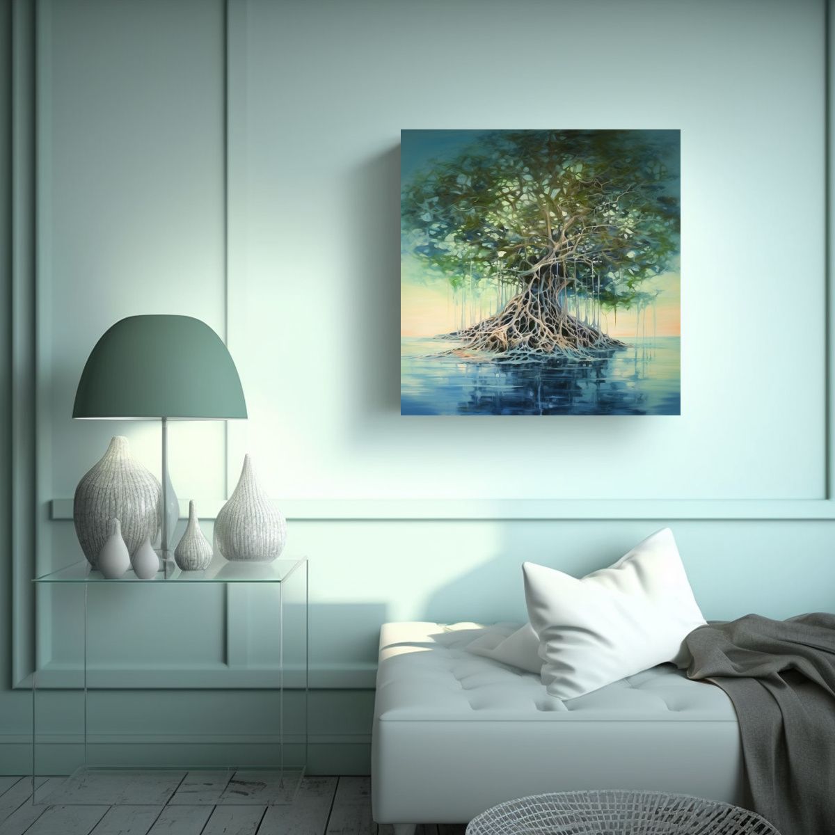 GENERICO - Cuadro Abstracto Estilo Manglar Con Líneas 50x50 Cm