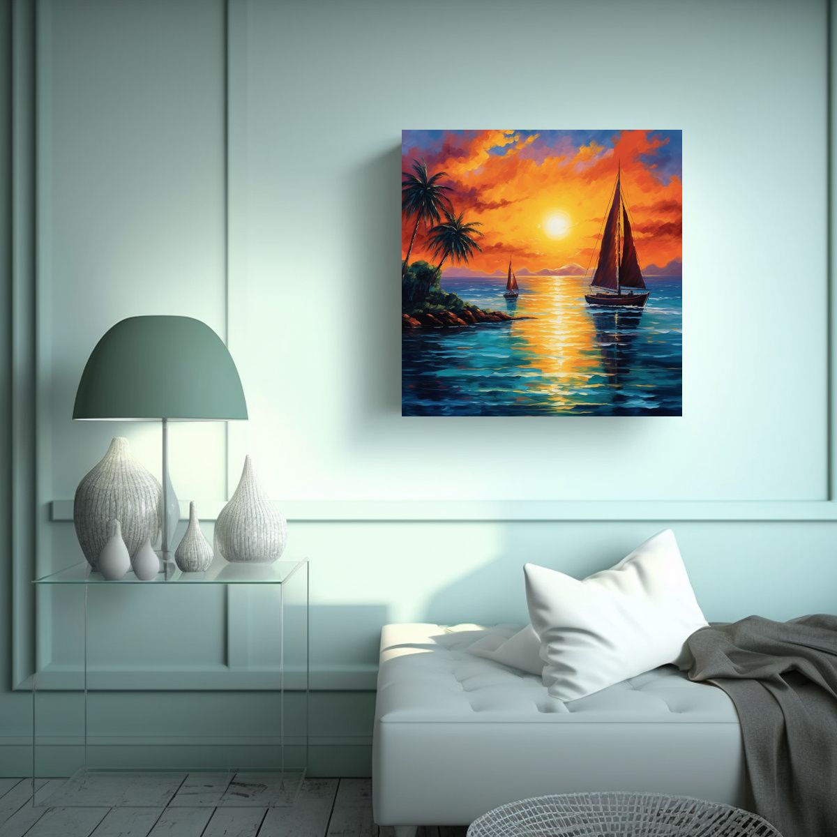 GENERICO - Cuadro Abstracto Caribeño, Atardecer Vibrante 50x50 Cm