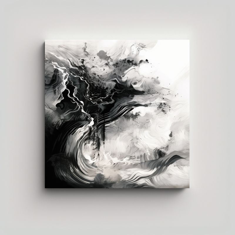 GENERICO - Cuadro Abstracto Fantasía En Blanco Y Negro Con 80x80 Cm