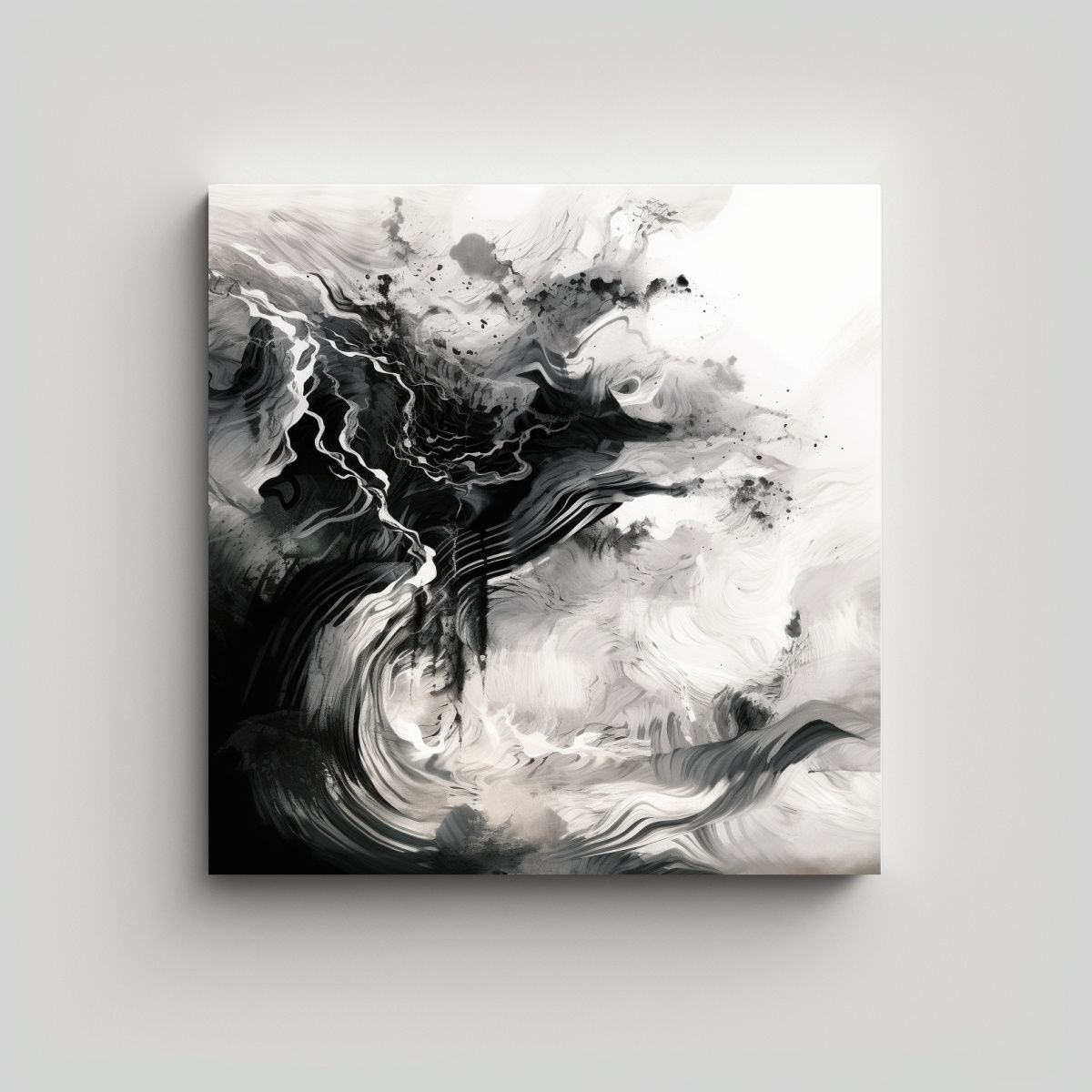 GENERICO - Cuadro Abstracto Fantasía En Blanco Y Negro Con 90x90 Cm