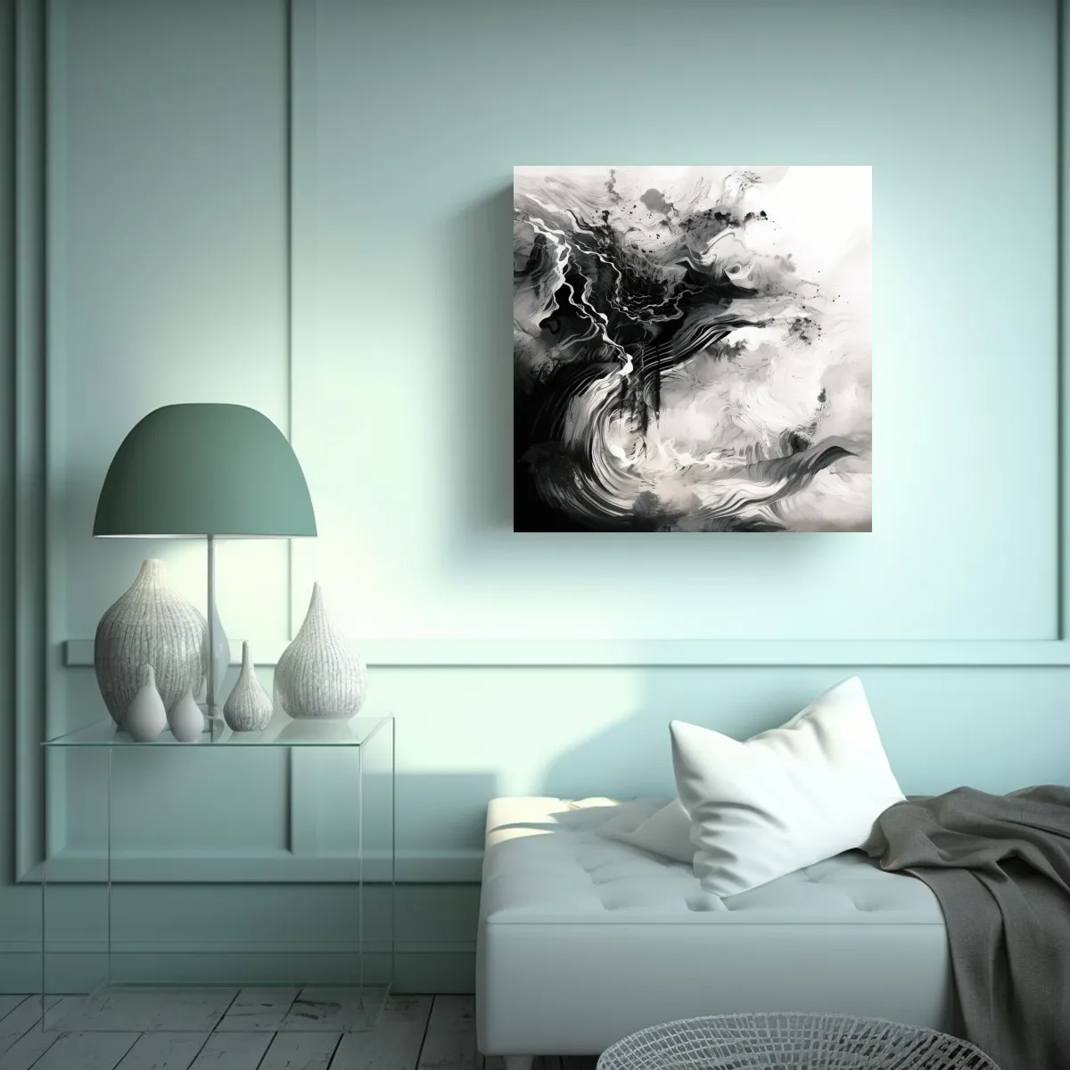 GENERICO - Cuadro Abstracto Fantasía En Blanco Y Negro Con 90x90 Cm