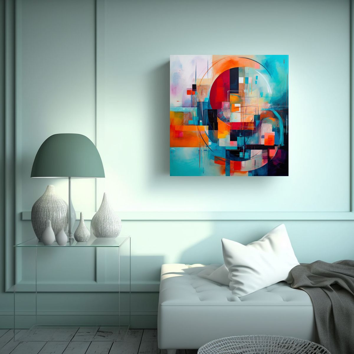 GENERICO - Cuadro Abstracto De Estética Finas Líneas Arte 80x80 Cm