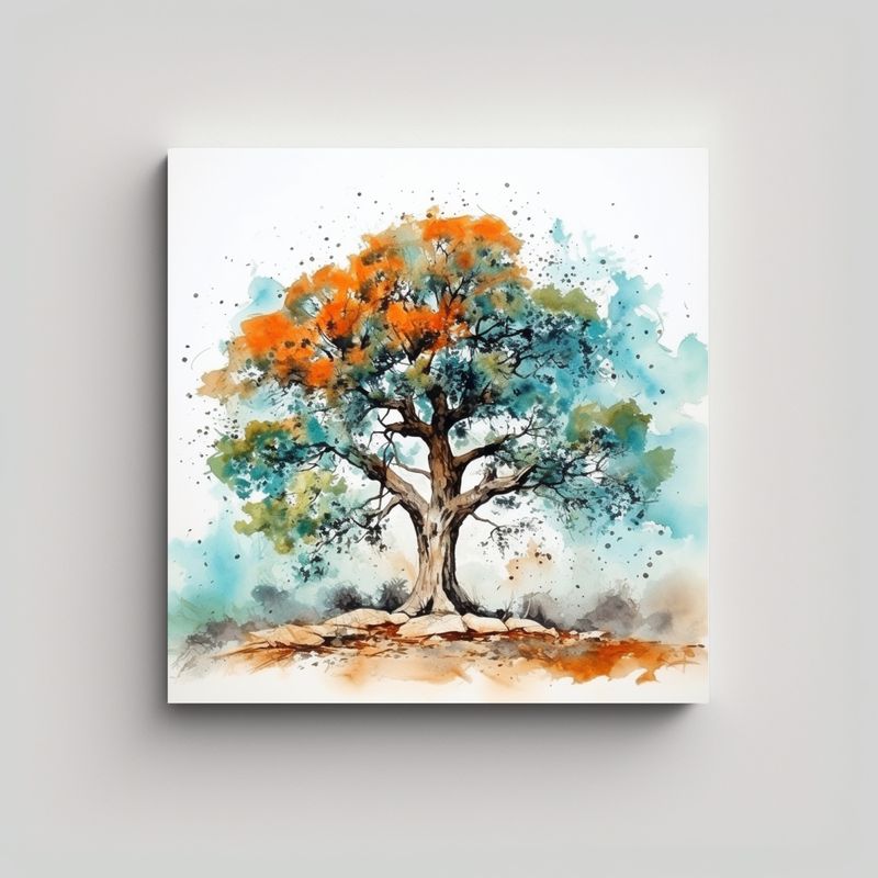 GENERICO - Cuadro Moderno De Árbol De Roble En Turquesa Y 90x90 Cm