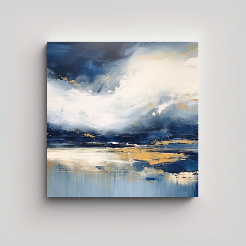 GENERICO - Cuadro Calidos Minimalista En Azul Y Dorado Sobre 90x90 Cm