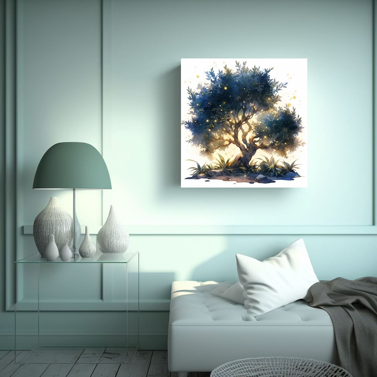 GENERICO - Cuadro De árbol De Olivo En Colores Acuarela 50x50 Cm