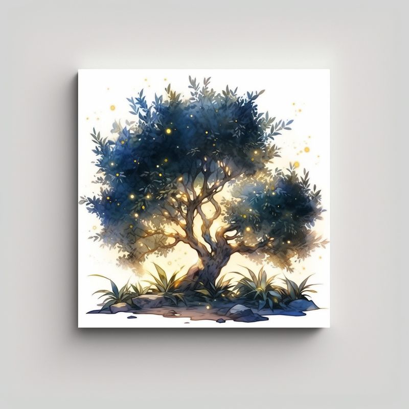GENERICO - Cuadro De árbol De Olivo En Colores Acuarela 60x60 Cm