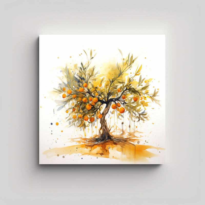 GENERICO - Pintura Abstracta Con Colores Naranja Y Dorado En 60x60 Cm
