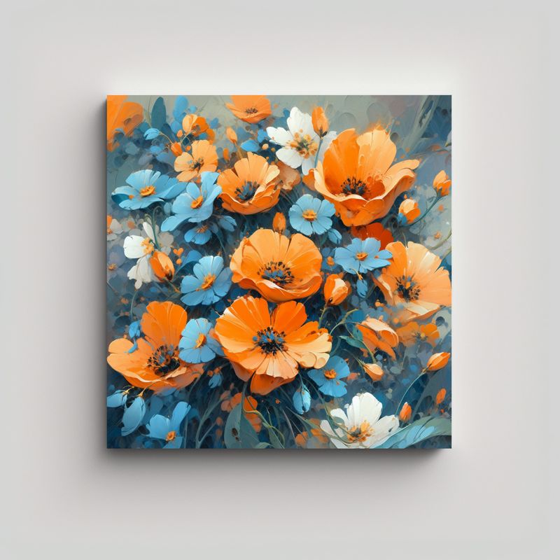 GENERICO - Lienzo Vintage Con Flores En Colores Naranja Y 60x60 Cm